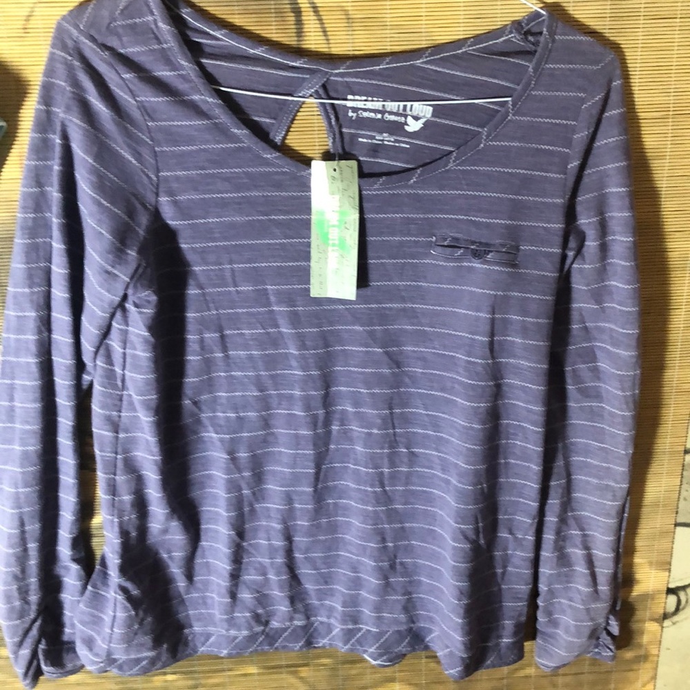 NEW top Long sleeve shirt purple white striped NWT Dream out loud juniors small